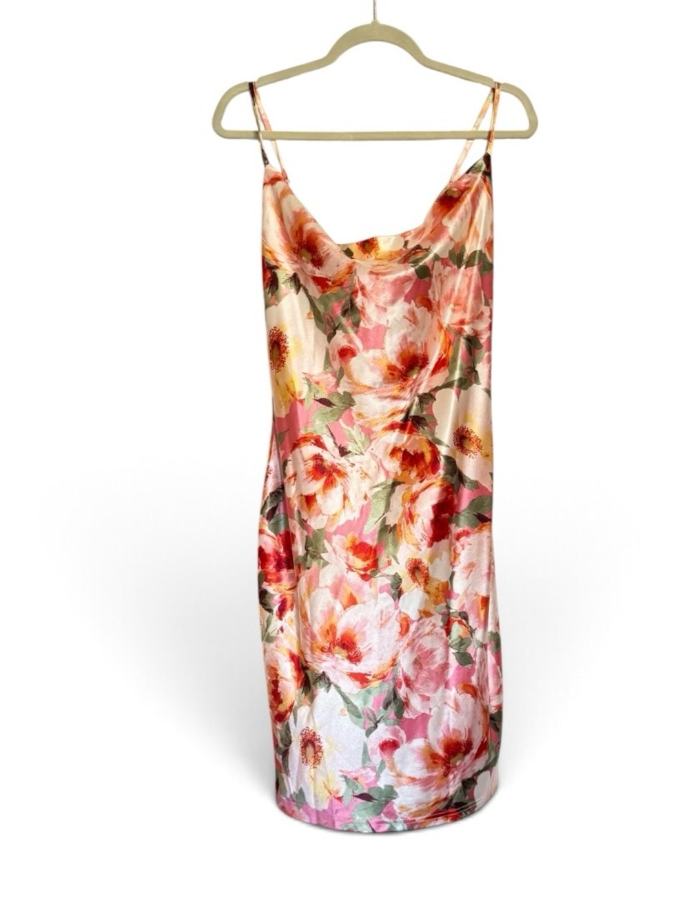 Love By Design Pink and Cream Floral Satin Slip Midi Dress